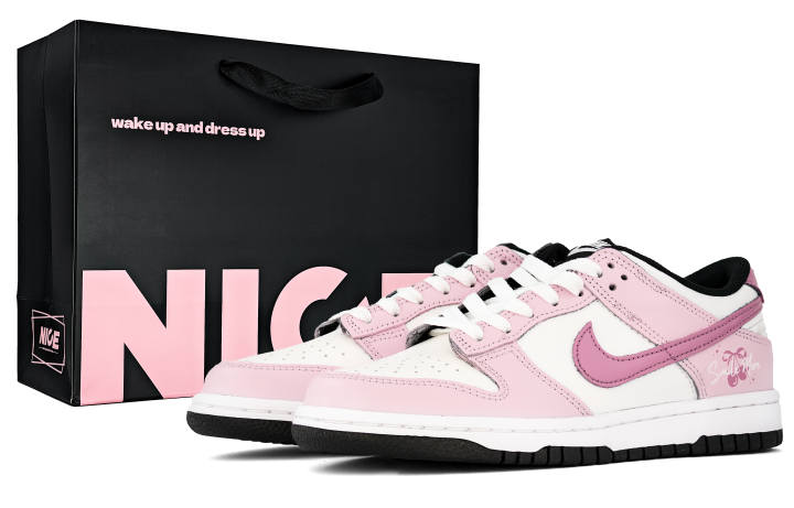 Nike Nike Dunk Cherry Mousse Abrasion Resistant Low top Skateboard Shoes Women's Pink White