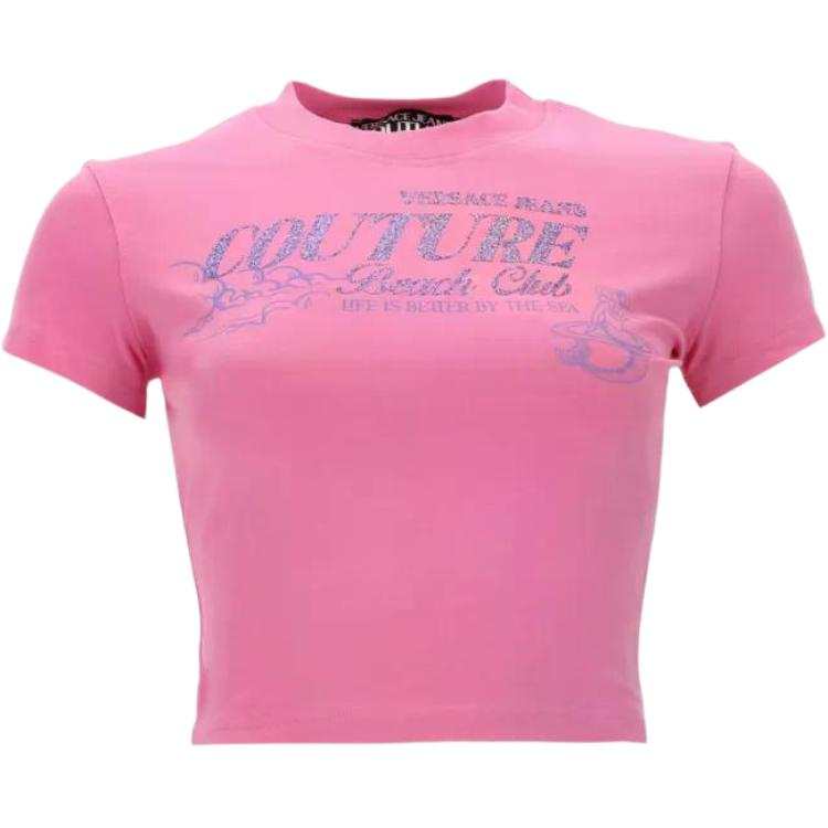 VERSACE JEANS COUTURE Crop Tops Women's Pink Crew Neck Moderate