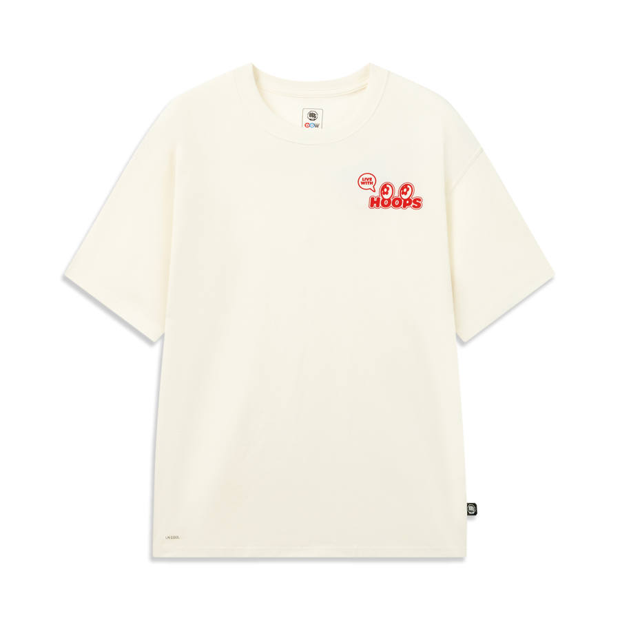 Li-Ning Li Ning T Shirts Men's Vanilla White Crew Neck Moderate Straight Fit