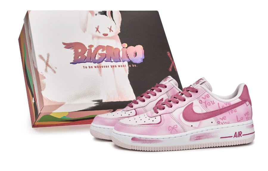 Nike Nike Air Force 1 811 Manufacturing, Pink Mist Love Letter, Special Shoe Box Low top Skateboard Shoes Women's White Pink