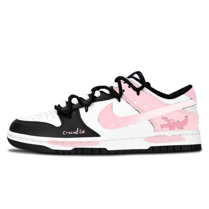 Nike Nike Dunk Black White, Pink Crocodile Cute Abrasion Resistant Low top Skateboard Shoes Unisex Pink