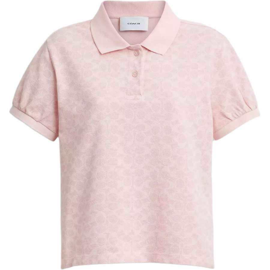 COACH Polo Shirts Women's Pink Polo Collar Moderate Straight Fit