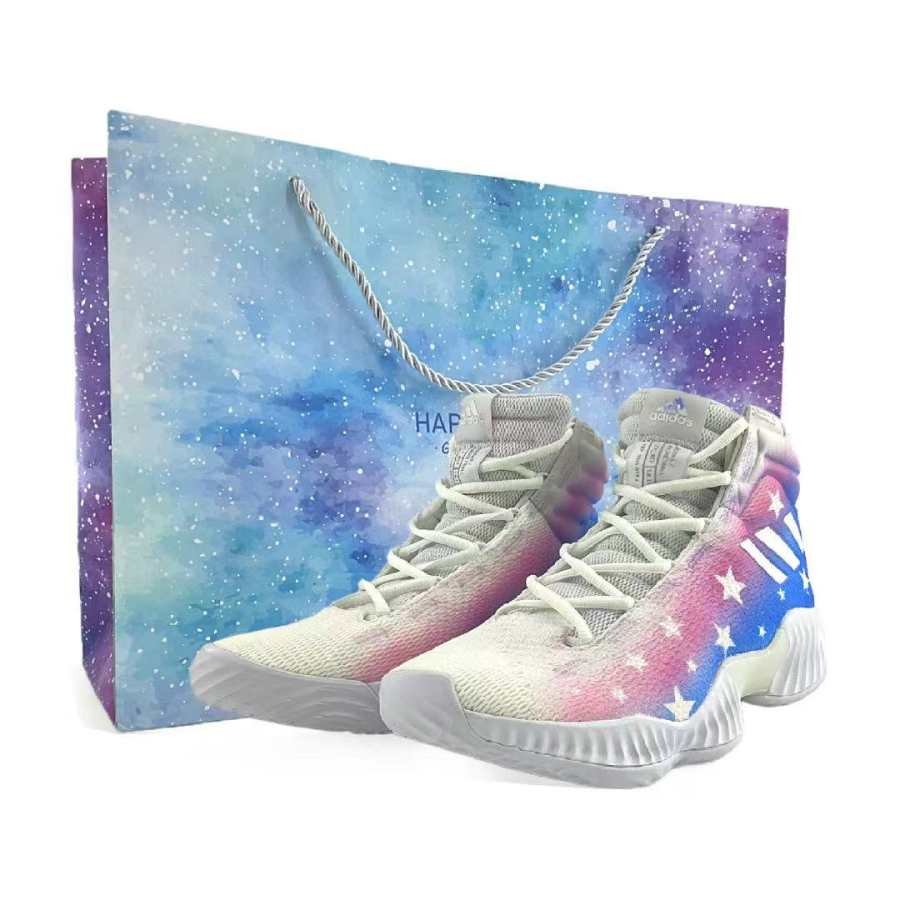 Adidas Adidas Pro Bounce 2018 Stars Blue Pink Abrasion Resistant Abrasion Resistant Mid top Basketball Shoes Men's