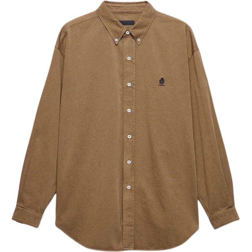 PRADA PRADA Shirts Men's Coffee Brown Lapel Moderate Straight Fit