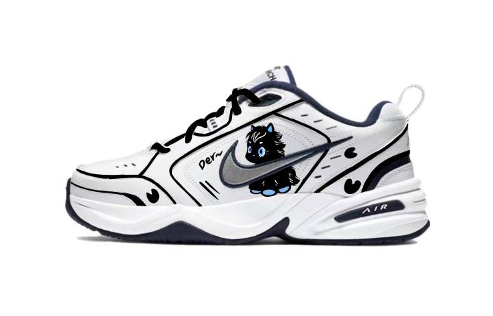 Nike Nike Air Monarch 4 Black Sugar Pony Synthetic Leather Cushioning Abrasion Resistant Breathable Low top Chunky Sneakers