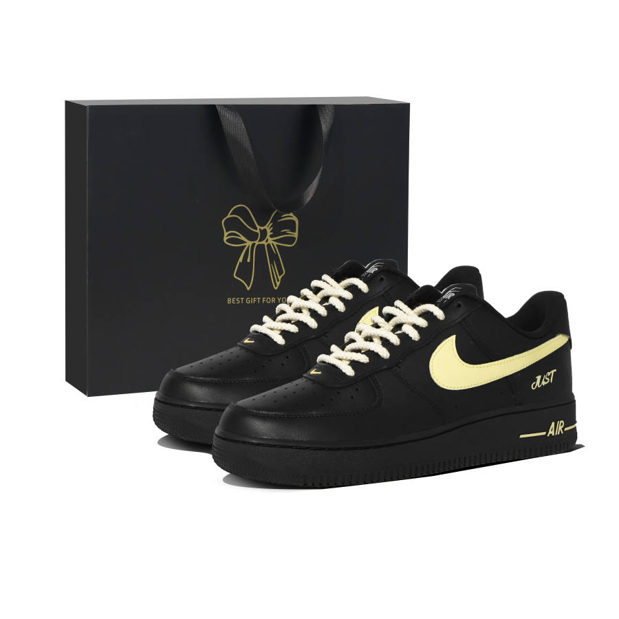 Nike Nike Air Force 1 Black Gold Prologue Cushioning Abrasion Resistant Low top Skateboard Shoes Unisex Black