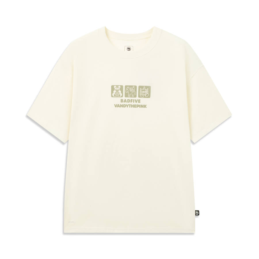 Li-Ning Li Ning T Shirts Men's Vanilla White Crew Neck Moderate Straight Fit