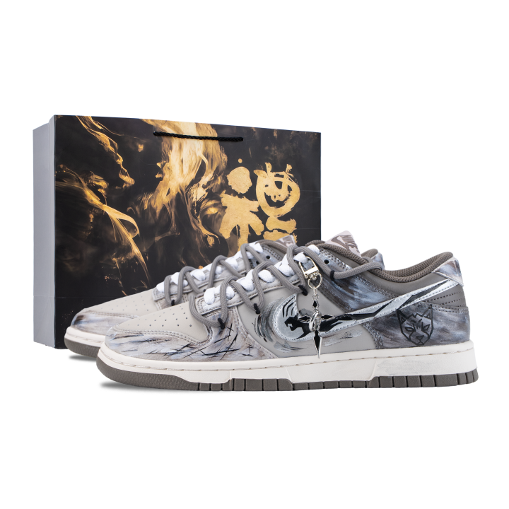 Nike Nike Dunk Gray Shadow Leopard Abrasion Resistant Low top Skateboard Shoes Unisex Silver Black