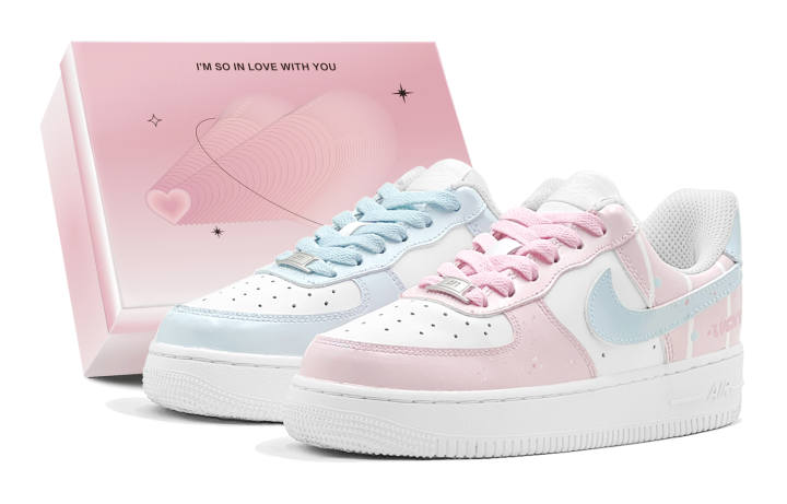 Nike Nike Air Force 1 GS Couple's, Romantic Favor, Icing Sugar Dream, Reverse Mismatched Color Low top Skateboard Shoes