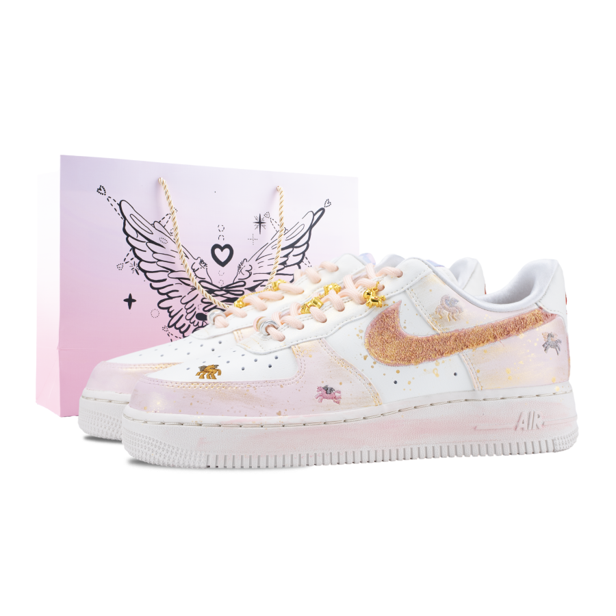 Nike Nike Air Force 1 Pink Gold Cute Colt Abrasion Resistant Abrasion Resistant Skateboard Shoes Women's Gold Pink