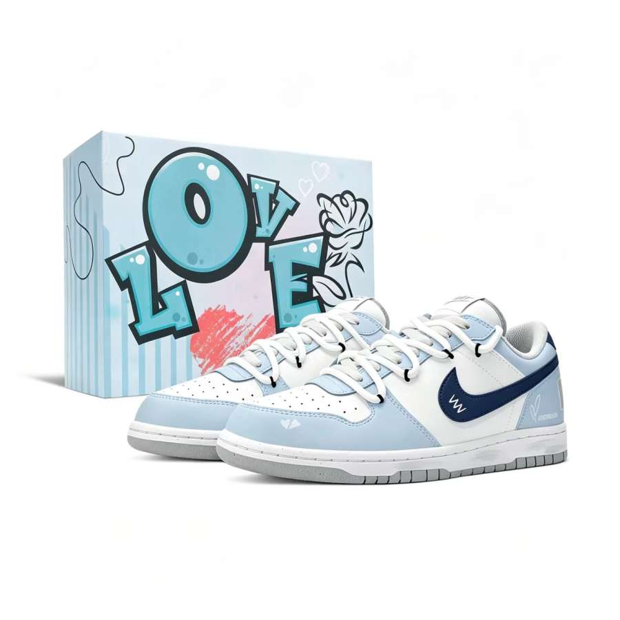 Nike Nike Big Light Blue Whisper Box Included Leather Abrasion Resistant Breathable Low top Skateboard Shoes Unisex