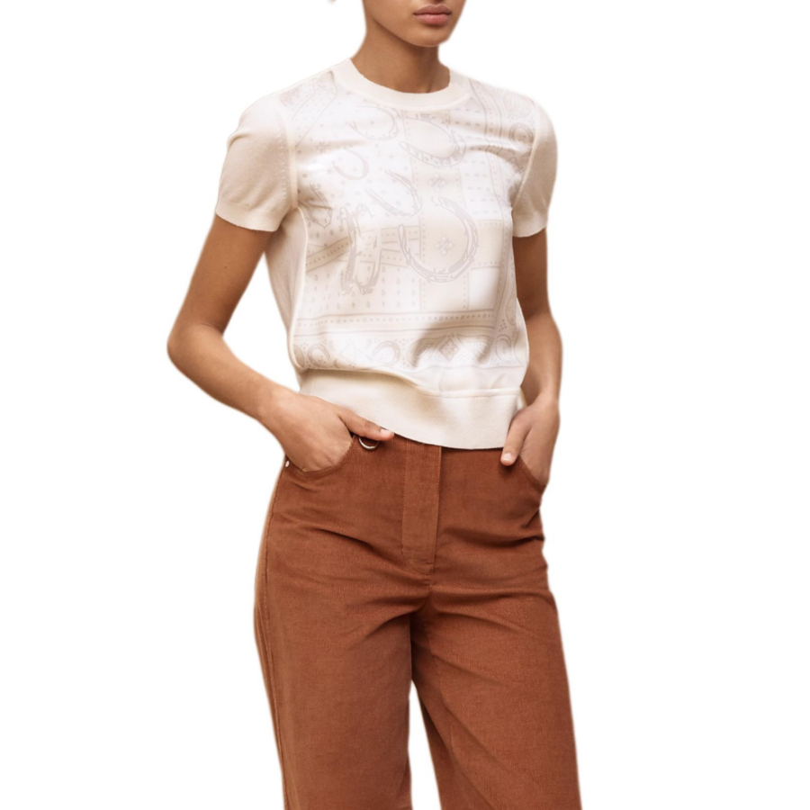 HERMES Sweaters Women's White Sheer Yarn Crew Neck Moderate Straight Fit