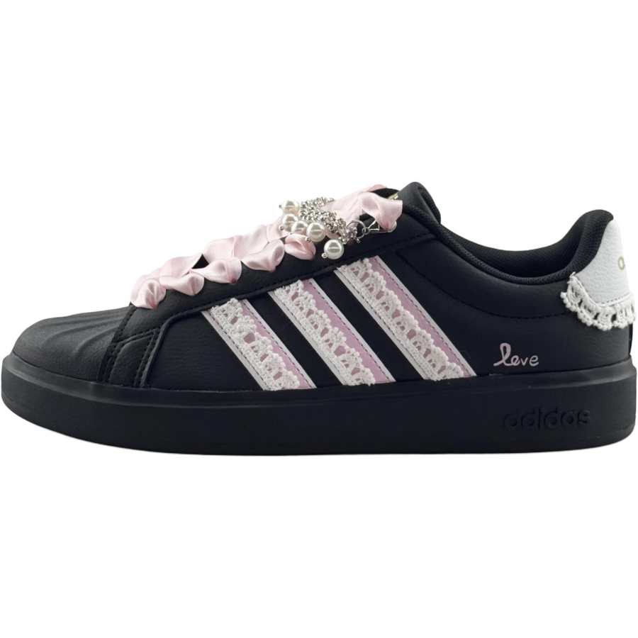 Adidas Adidas Street Talk Black Pink Signal Leather Cushioning Abrasion Resistant Breathable Low top Kids' Skateboarding Shoes