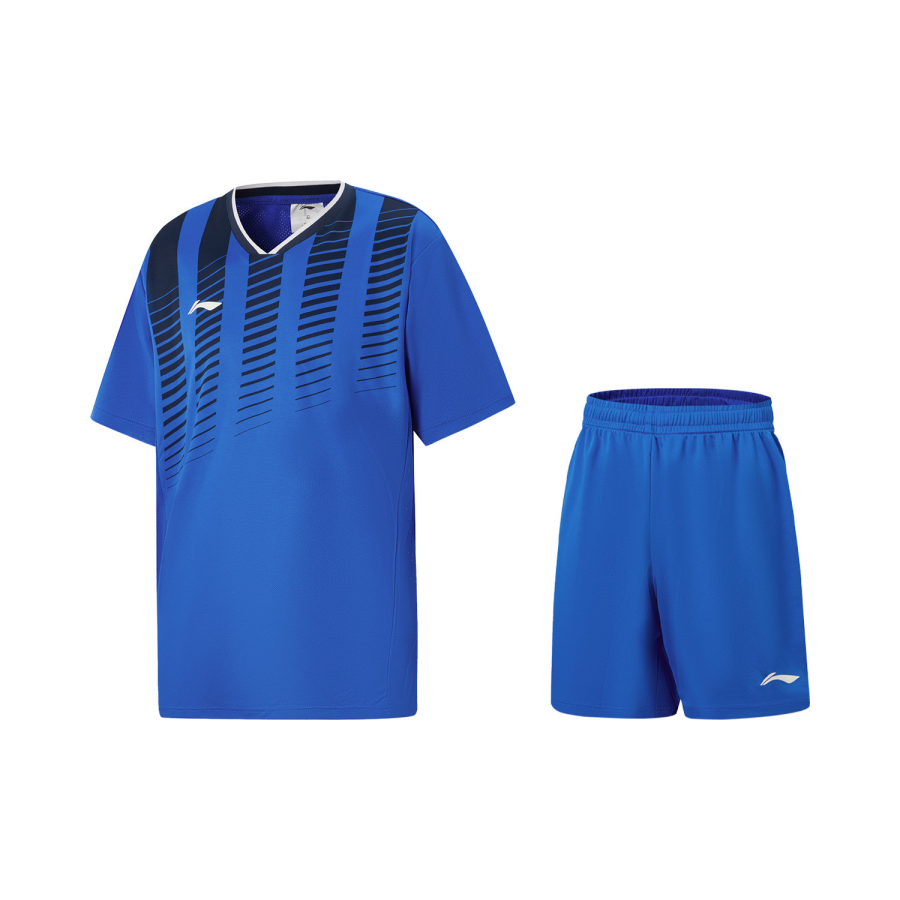 Li-Ning Li Ning Football Soccer Jersey Sets Men's Set Crystal Blue Top+Crystal Blue Bottom V Neck Moderate