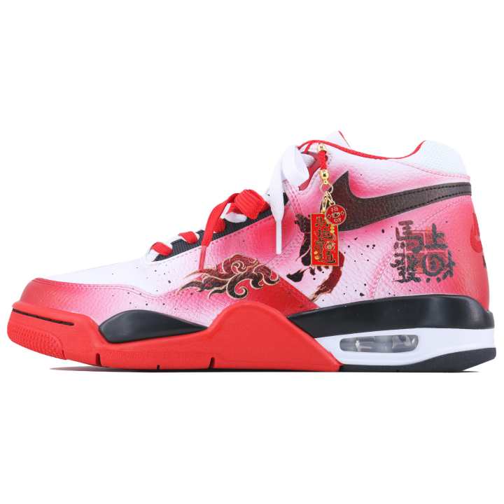 Nike Nike Flight Legacy Auspicious Horse Brings Wealth Mid top Vintage Basketball Shoes Unisex White Red Black