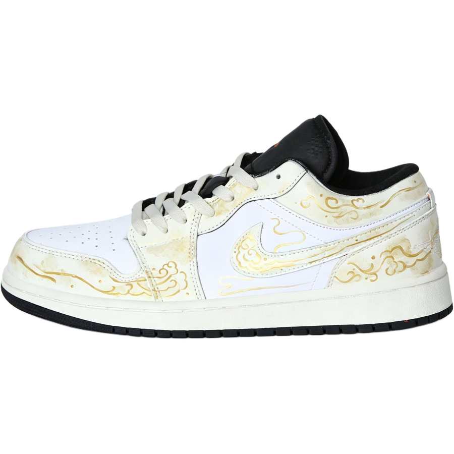Jordan Jordan Air Jordan 1 Cloud Gilded Leather Slip Resistant Anti Kick Cushioning Low top Children's Basketball Shoes Gold