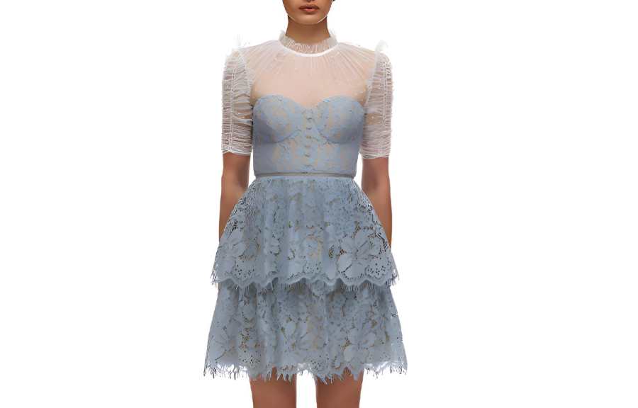 Self-portrait Self portrait Short Sleeved Dress Women's Haze Blue