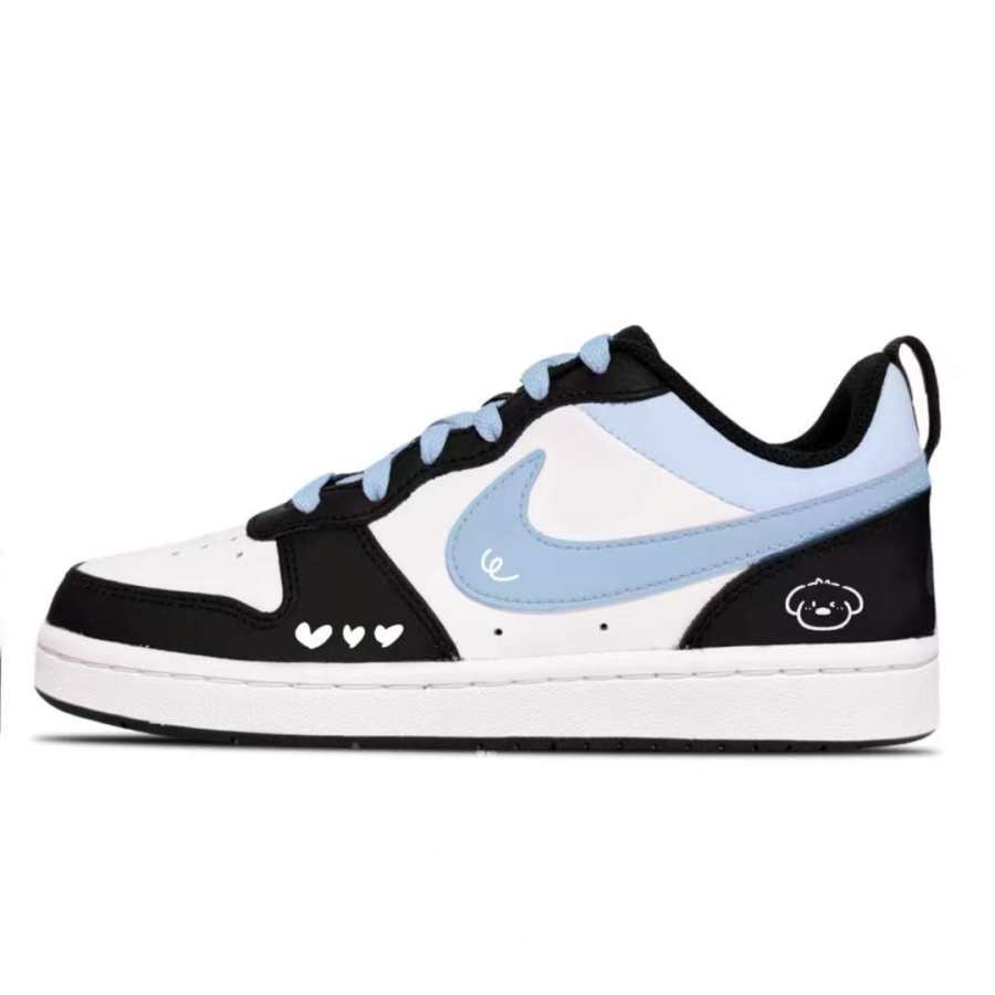 Nike Nike Court Borough Blue Language Synthetic Leather Low top Kids' Skateboarding Shoes Black Blue Teenagers