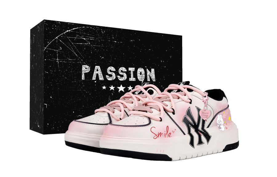 MLB Chunky Liner Gummies Bunny Pu Cushioning Abrasion Resistant Low top Skateboard Shoes Unisex White Pink Box