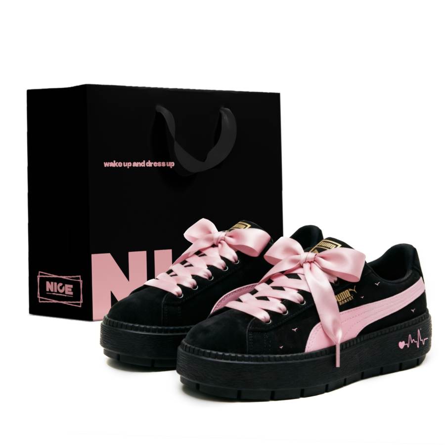 PUMA Platform Trace Pu Cushioning Abrasion Resistant Height Increasing Low top Skateboard Shoes Women's Pink
