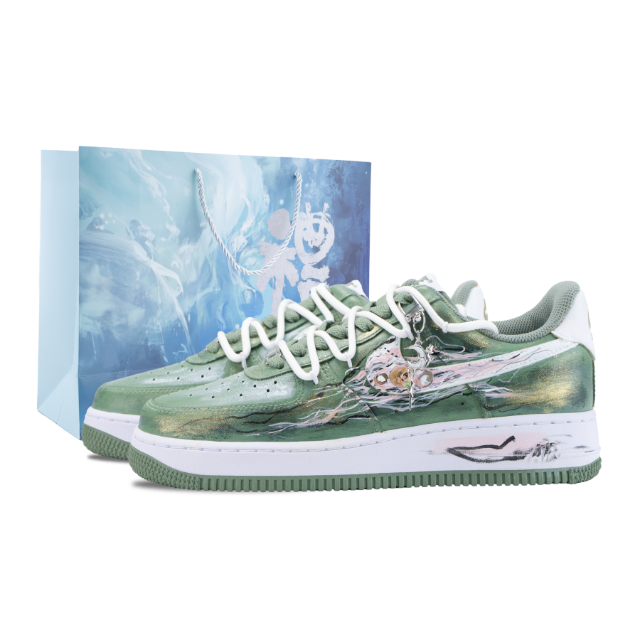 Nike Nike Air Force 1 Ten Thousand Words Return To Ruin Abrasion Resistant Low top Skateboard Shoes Unisex Golden Cyan