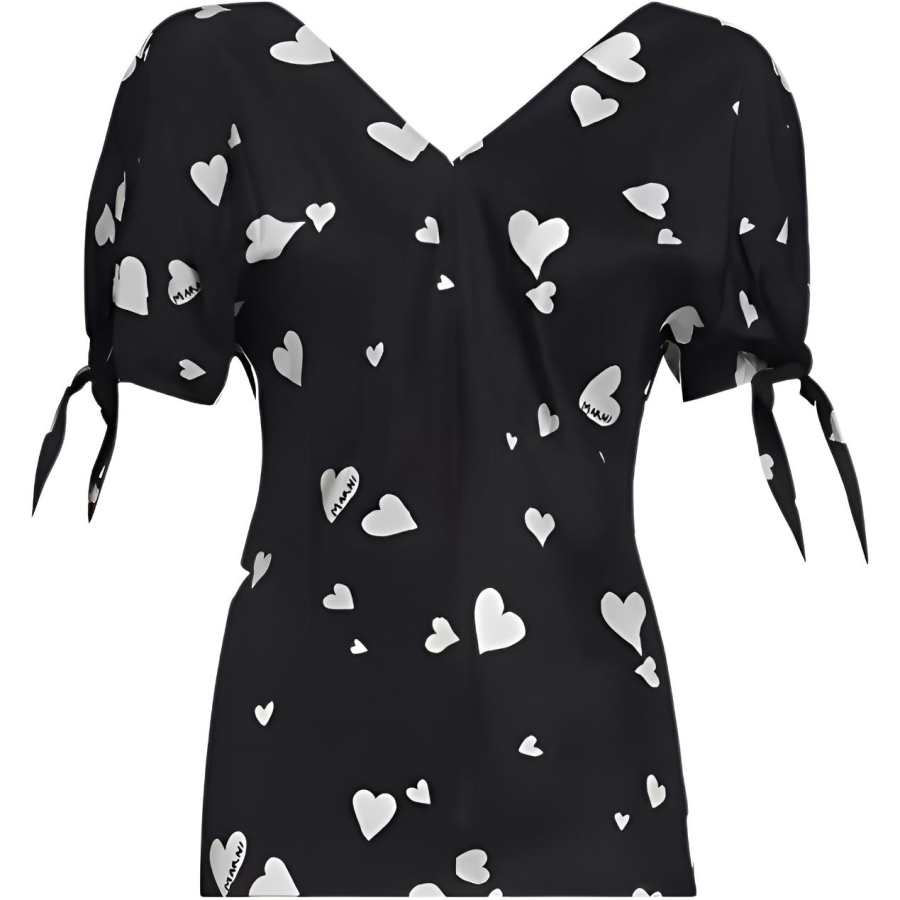 MARNI MARNI Heart Printed V-Neck Blouse