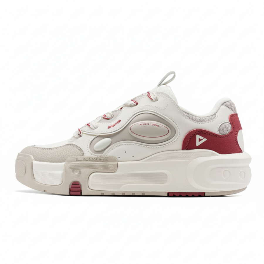 PEAK Classic Heritage Cushioning, Non Slip, And Waterproof Low top Chunky Sneakers Unisex White Red