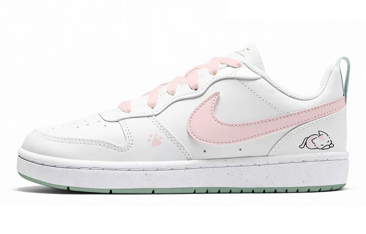 Nike Nike Court Borough Meowth Scroll Low top Children's Basketball Shoes White Pink Unisex