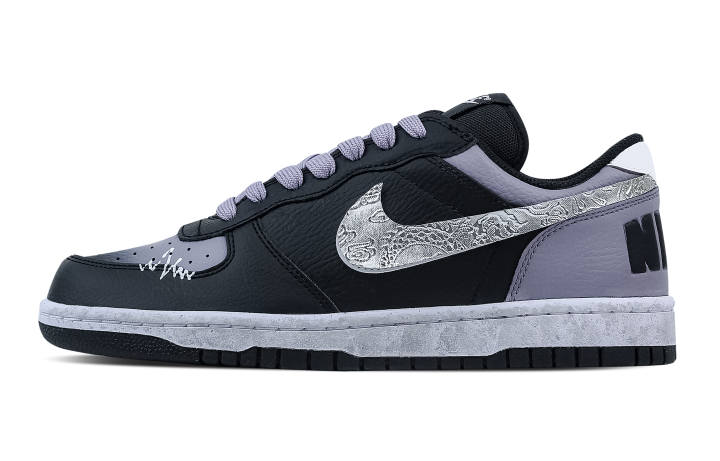 Nike Nike Big Ink Silver Dragon Pattern Abrasion Resistant Breathable Low top Skateboard Shoes Men's Black Purple