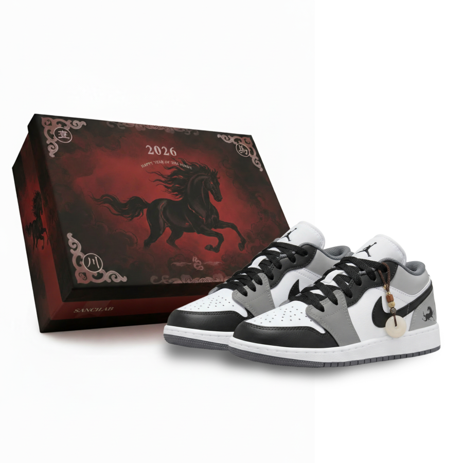 Jordan Jordan Air Jordan 1 Horse Pedal Peaceful Abrasion Resistant Low top Children's Basketball Shoes Black Gray Unisex