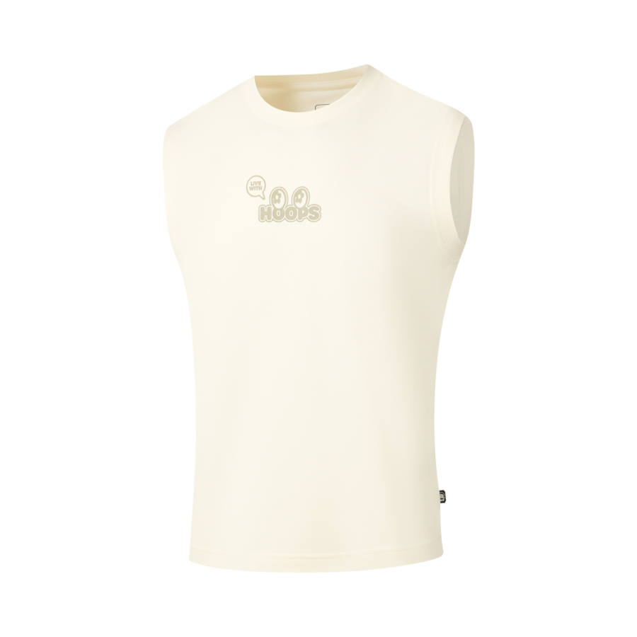 Li-Ning Li Ning Tank Tops Men's Vanilla White Crew Neck Moderate Straight Fit
