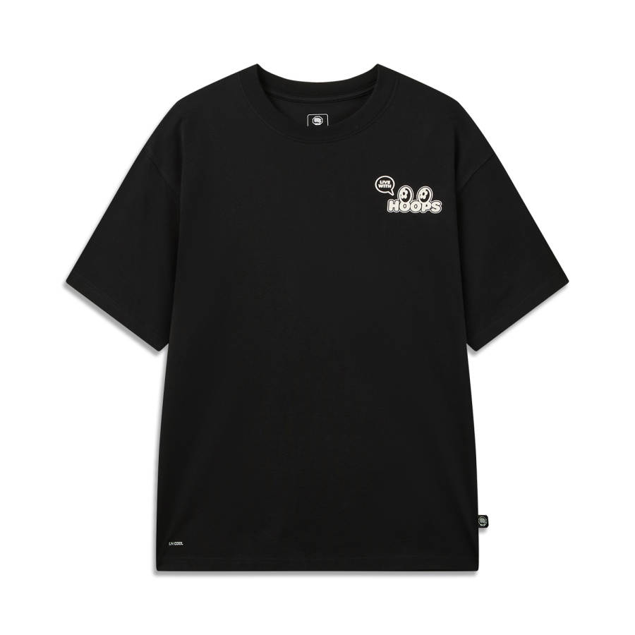 Li-Ning Li Ning T Shirts Men's Black Crew Neck Moderate Straight Fit