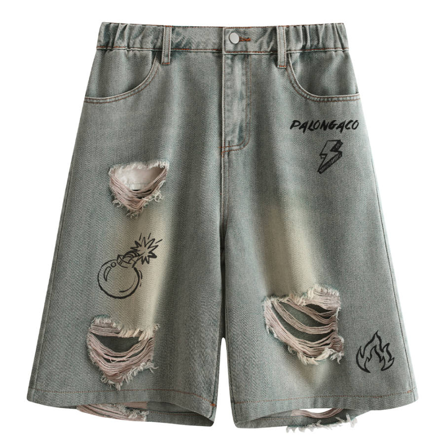 PAL ONGACO Denim Shorts Unisex Moderate Straight Fit Pants