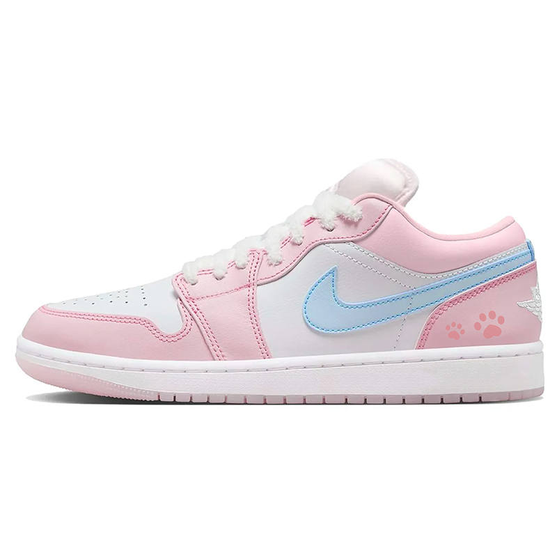 Jordan Jordan Air Jordan 1 Sweet Pink Cat Paw Synthetic Leather Low top Kids' Skateboarding Shoes Pink Blue Teenagers