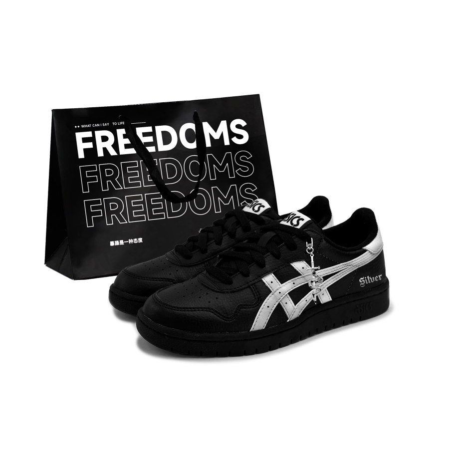 ASICS JAPAN S Synthetic Leather Low top Skateboard Shoes Unisex Black Silver