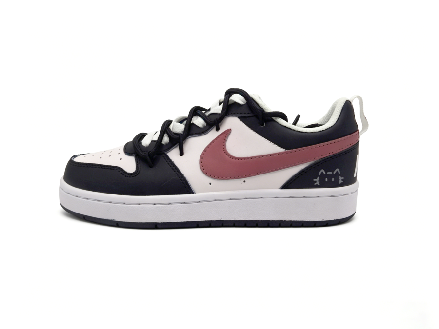 Nike Nike Court Borough Meowth Blackberry Cushioning Waterproof Low top Kids' Skateboarding Shoes Black Pink Teenagers