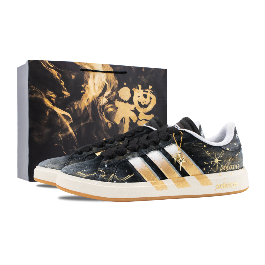 Adidas Adidas Grand Court Base 00s Ink Night Star Abrasion Resistant Skateboard Shoes Unisex Black Gold