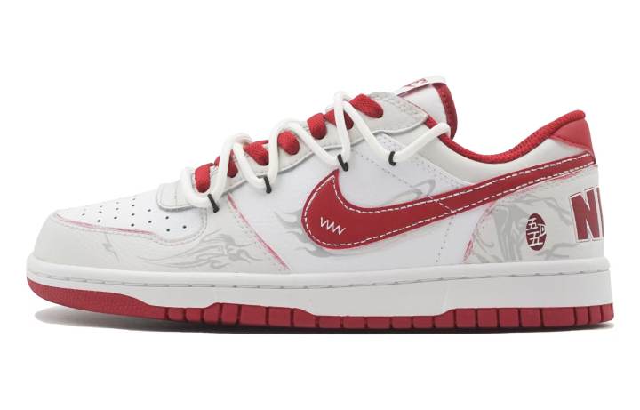 Nike Nike Dunk Total Crimson Edge Cushioning Abrasion Resistant Low top Skateboard Shoes Unisex White Red