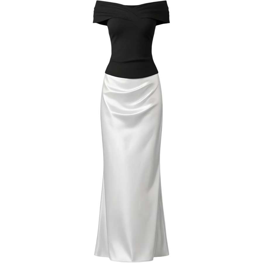 CHARM GLOW Two Piece Skirt Sets Women's Off The Shoulder Thin Long Skirt