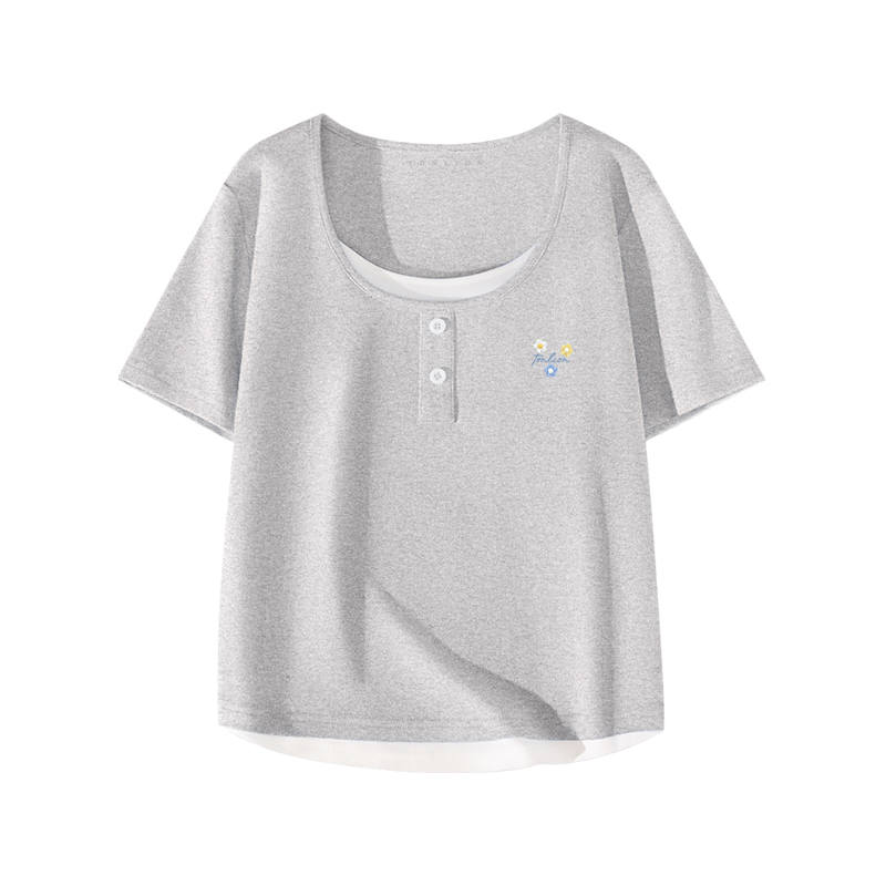 Tonlion T Shirts Women's Double Collar Moderate Mock Two Piece