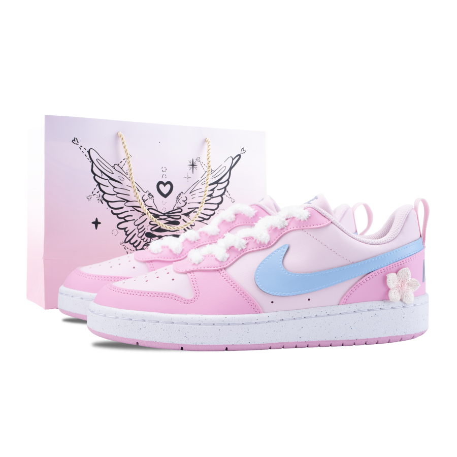 Nike Nike Court Borough Kasuga Cherry Blossom Language Abrasion Resistant Kids' Skateboarding Shoes Blue Pink Teenagers