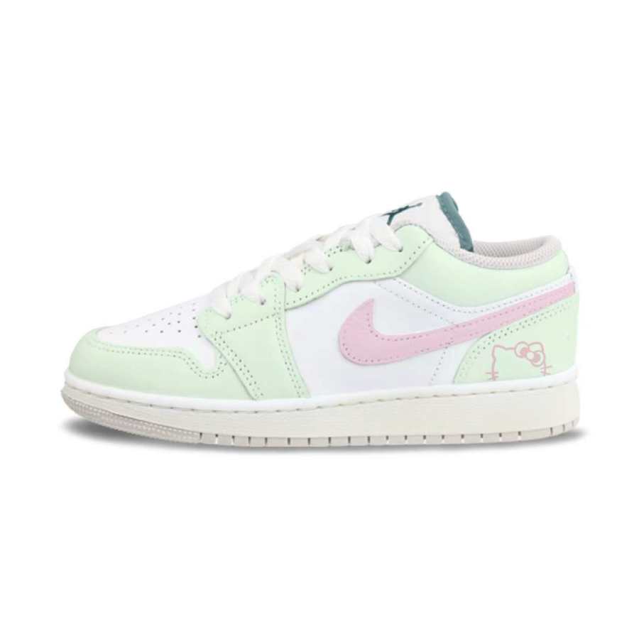 Jordan Jordan Air Jordan 1 Cloud Pink Meow 3.0 Leather Abrasion Resistant Low top Children's Basketball Shoes Light Green