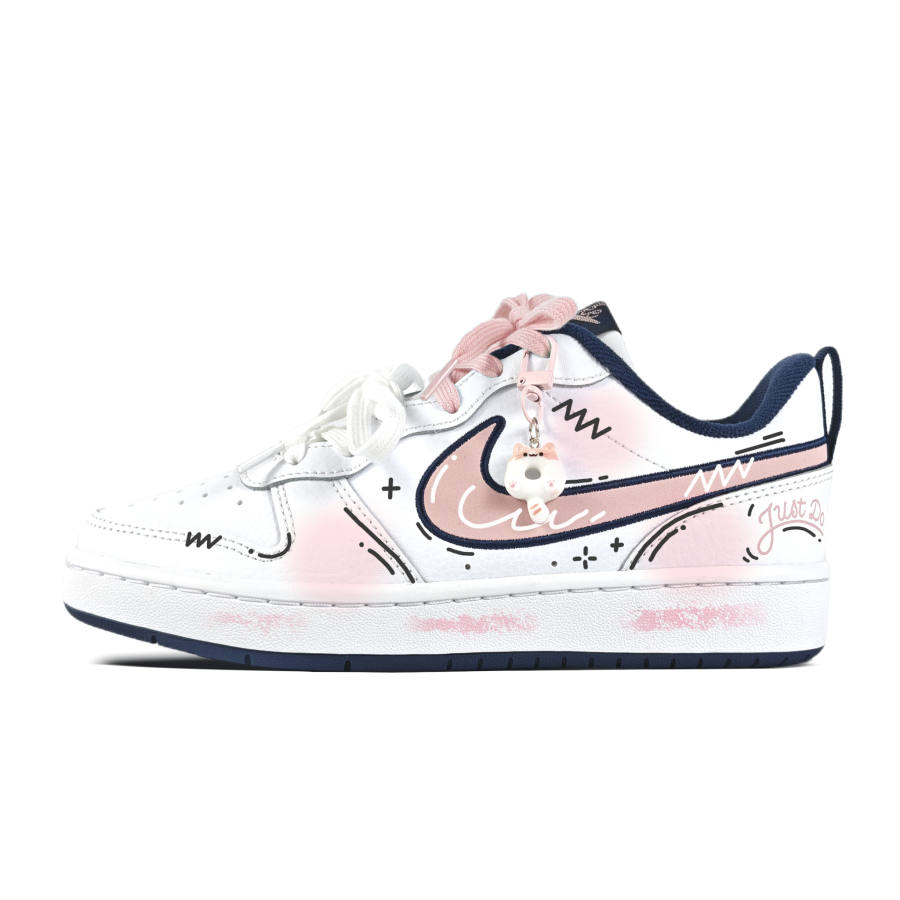 Nike Nike Court Borough Graffiti Anime Abrasion Resistant Slip Resistant Skateboard Shoes White Teenagers