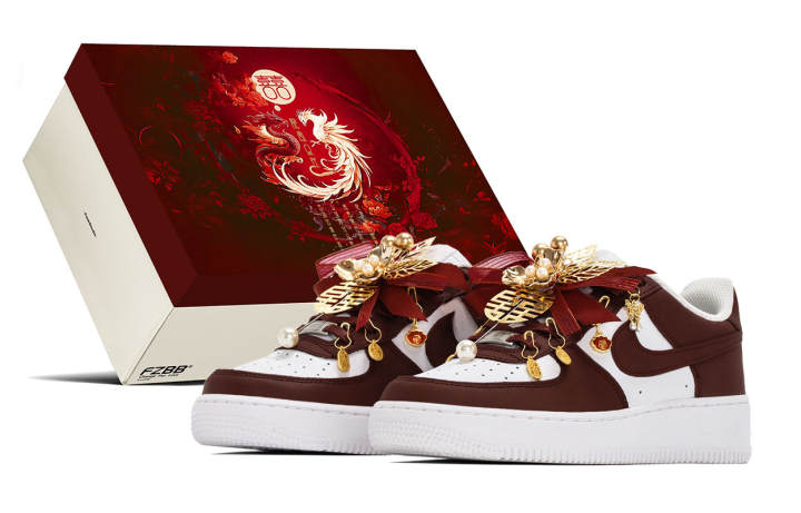 Nike Nike Air Force 1 Auspicious Dragon And Phoenix, Wedding Shoes, Box Cushioning Abrasion Resistant Low top