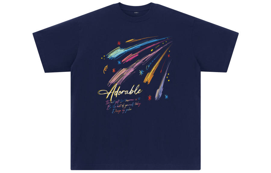 YALU T Shirts Unisex Navy Blue Crew Neck Moderate Straight Fit