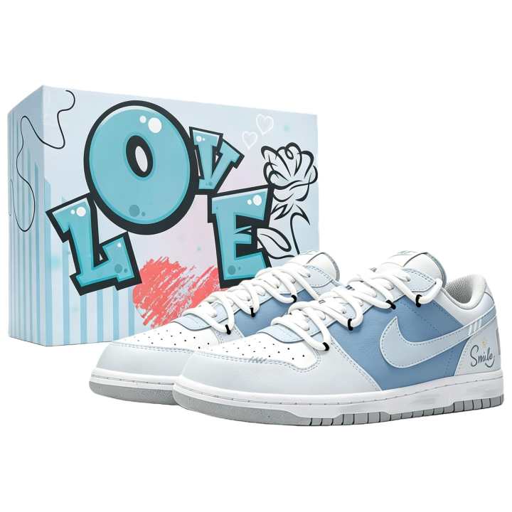 Nike Nike Big Sunny Blue Smile Box Included Leather Abrasion Resistant Breathable Low top Skateboard Shoes Unisex