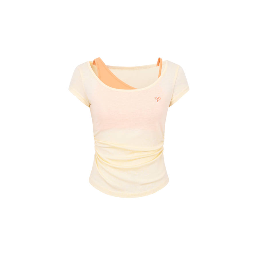 Umoumo T Shirts Women's Crew Neck Thin Mock Two Piece