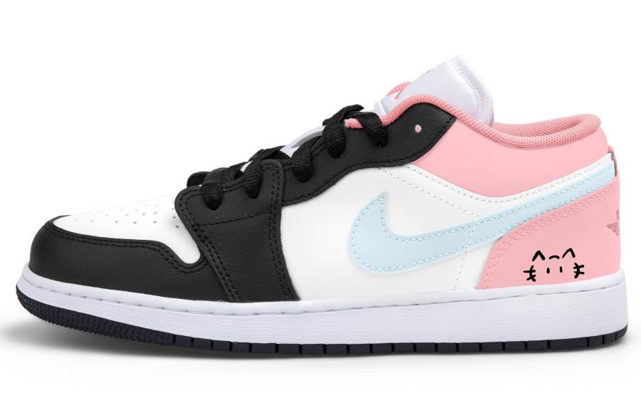 Jordan Jordan Air Jordan 1 Blue Hook Meow Star Low top Children's Basketball Shoes White Pink Unisex