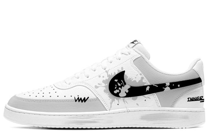 Nike Nike Court Vision 1 Wandering, Ink Splatter Cushioning Slip Resistant Low top Skateboard Shoes Men's Black White