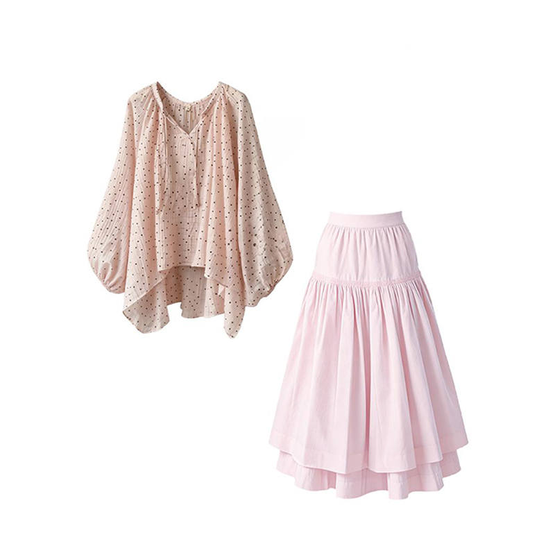 MARIE·COCO Two Piece Skirt Sets Women's V Neck Moderate Long Skirt